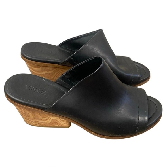 Vince Shoes - [US10]Vince Black Leather Wooden Block Heel Mule - VGUC